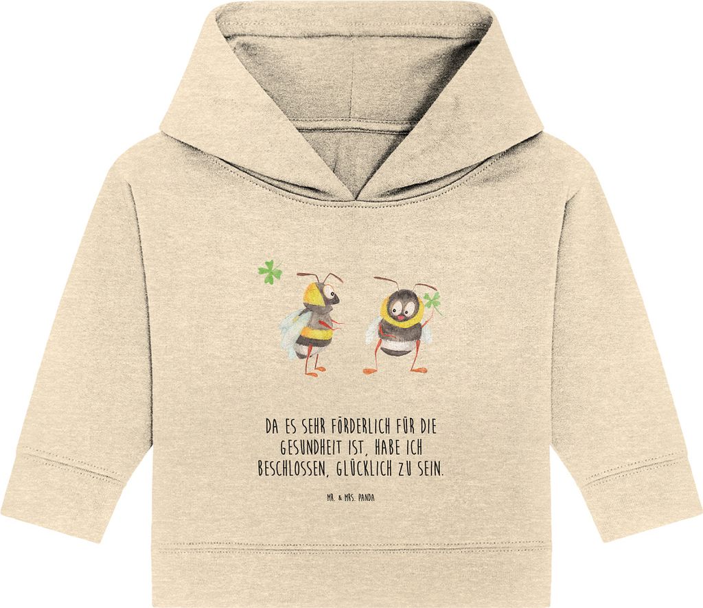 Mr. & Mrs. Panda Organic Baby Hoodie Hummeln Kleeblatt 24. - 36. Monat - Natural Raw - Geschenk, Hummel, Biene, Deko, glücklich Werden, Spruch Pos...