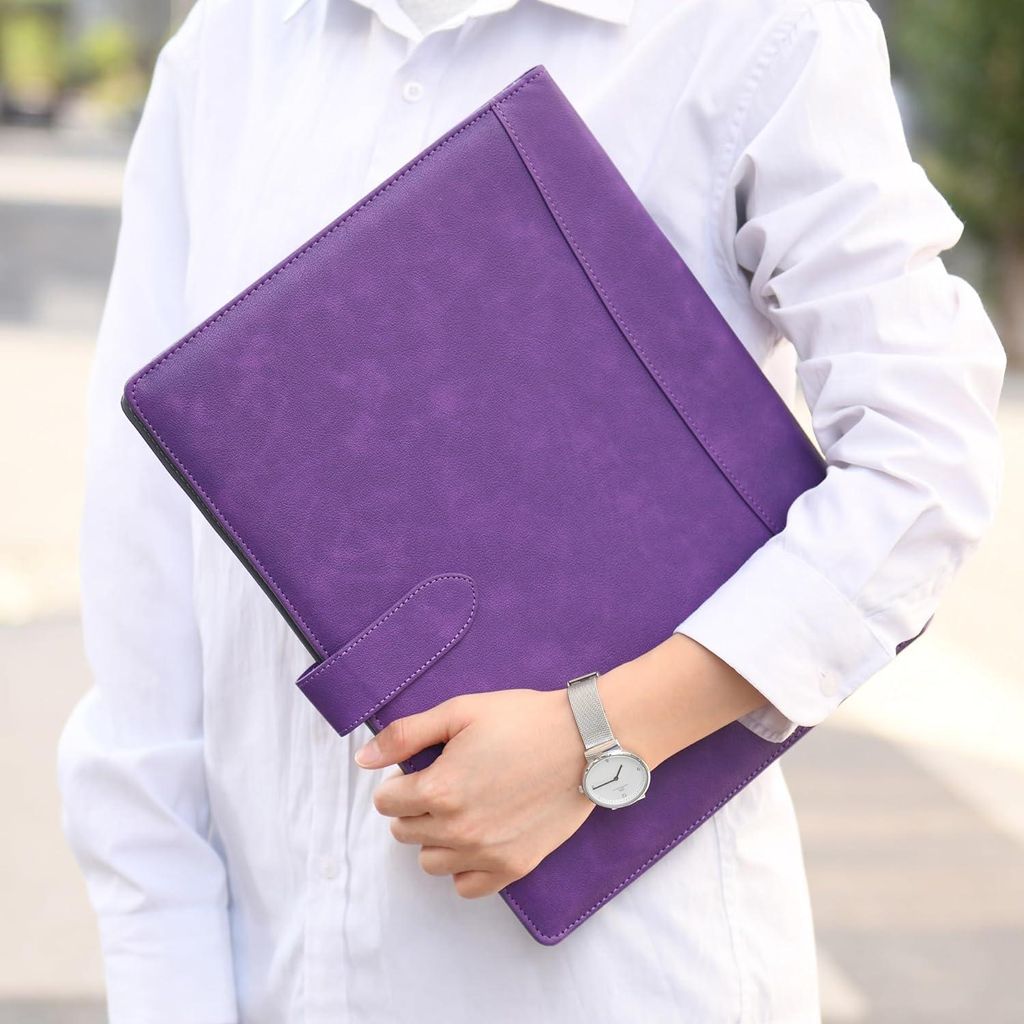 A4 Ledere Portfolio Padfolio - Dokumentenhalter mit Schreibblock und Clipboard - Grau