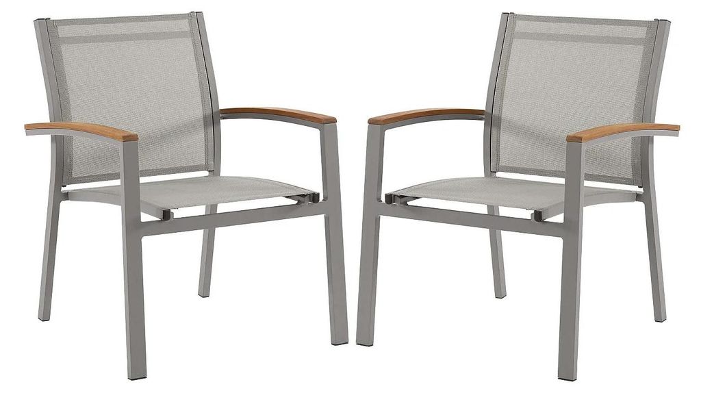 2er-Set stapelbarer Gartensessel aus Aluminium und Textil - Taupe und Akazienarmlehnen - TAIPIVAI von MYLIA