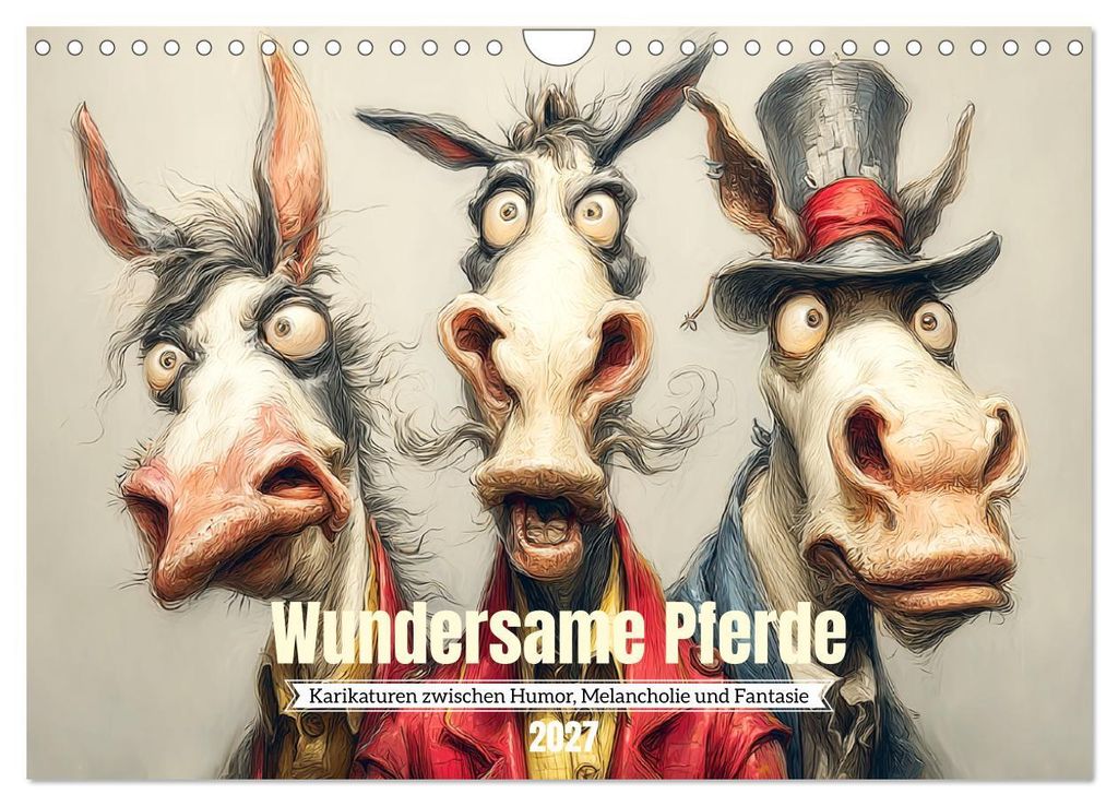 Wundersame Pferde. Karikaturen zwischen Humor, Melancholie und Fantasie (Wandkalender 2027 DIN A4 quer), CALVENDO Monatskalender