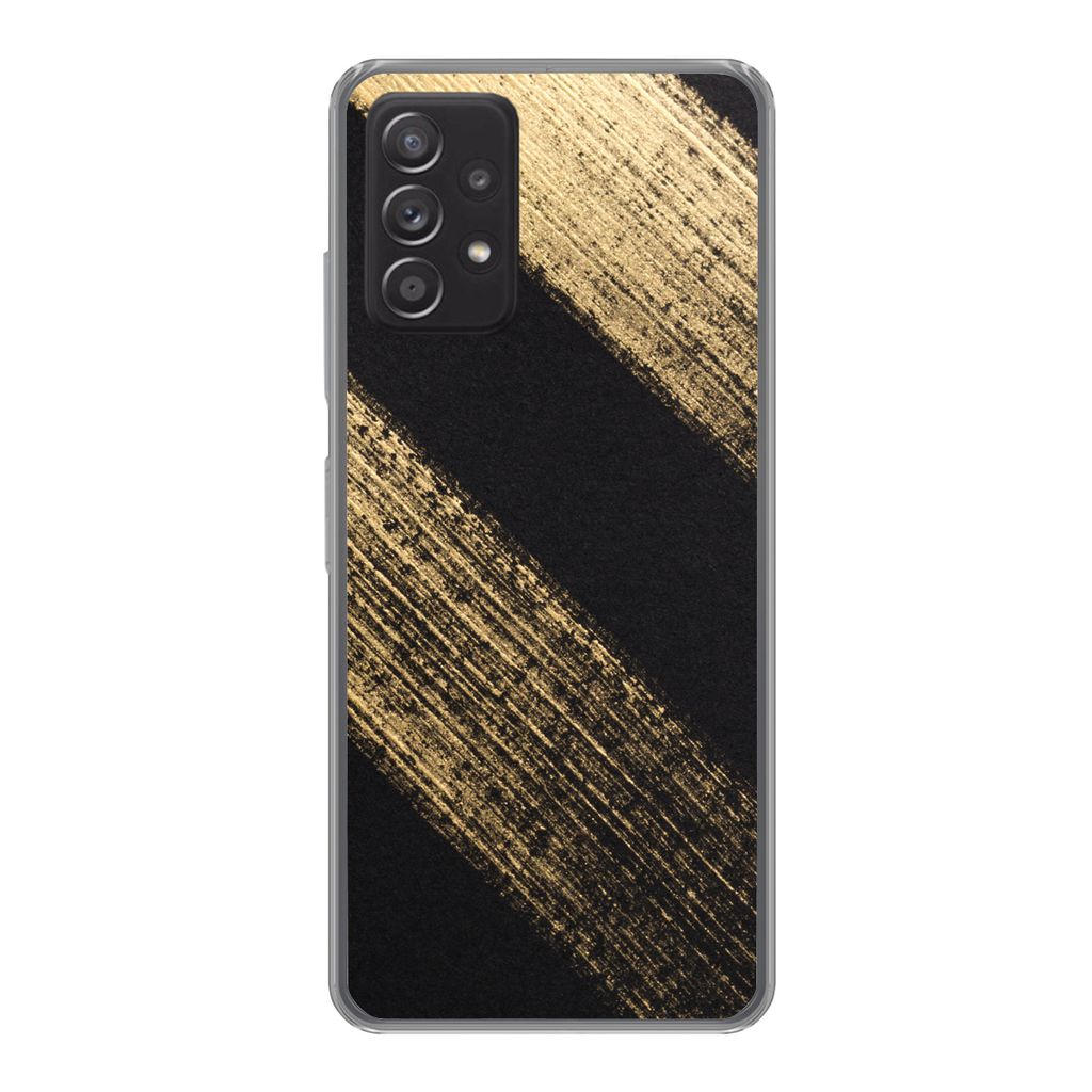 MuchoWow Handyhülle Schutzhülle Hülle für Samsung Galaxy A33 5G Goldene Farbstreifen auf schwarzem Hintergrund Silikon Softcase Handy Hülle ...
