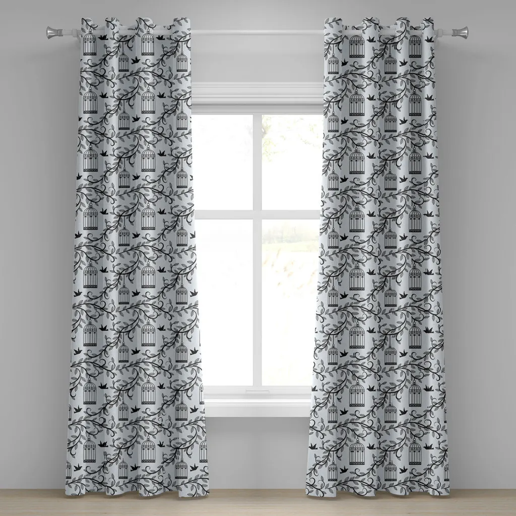 Rideau décoratif pour chambre et salon motif oiseaux cages 280 cm x 175 cm