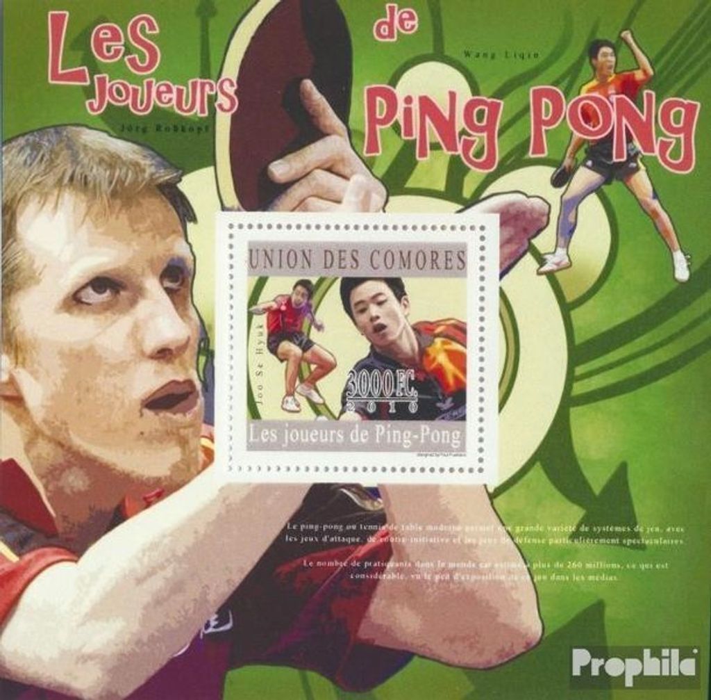 Briefmarken Komoren 2010 Mi Block 594 (kompl. Ausg.) postfrisch Tischtennis (Joo Se Hyuk)