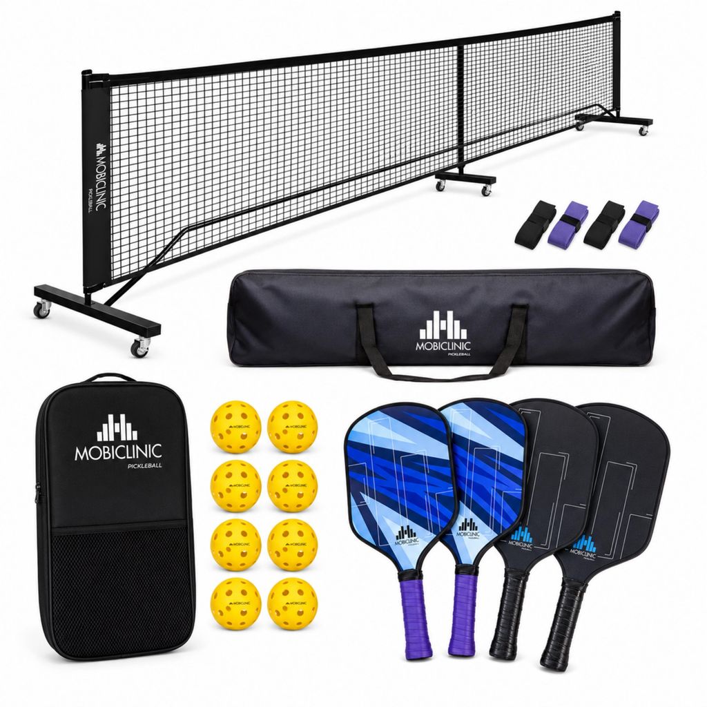 Pickleball-Set Mobiclinic 4 Schläger, 4 Bälle, Netz mit Produktbild 