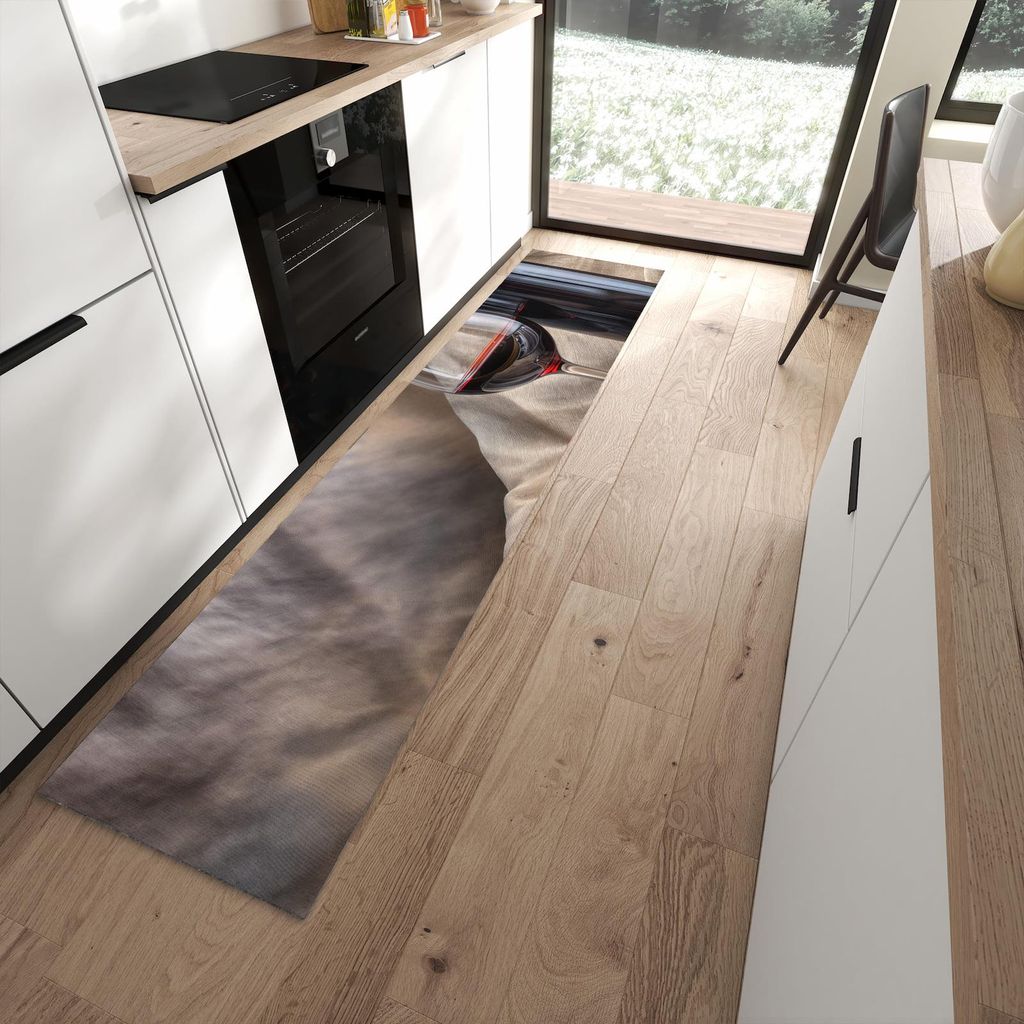 Küchenteppich 60x270cm rutschfest & abwischbar PVC Läufer - Wein mit Glas