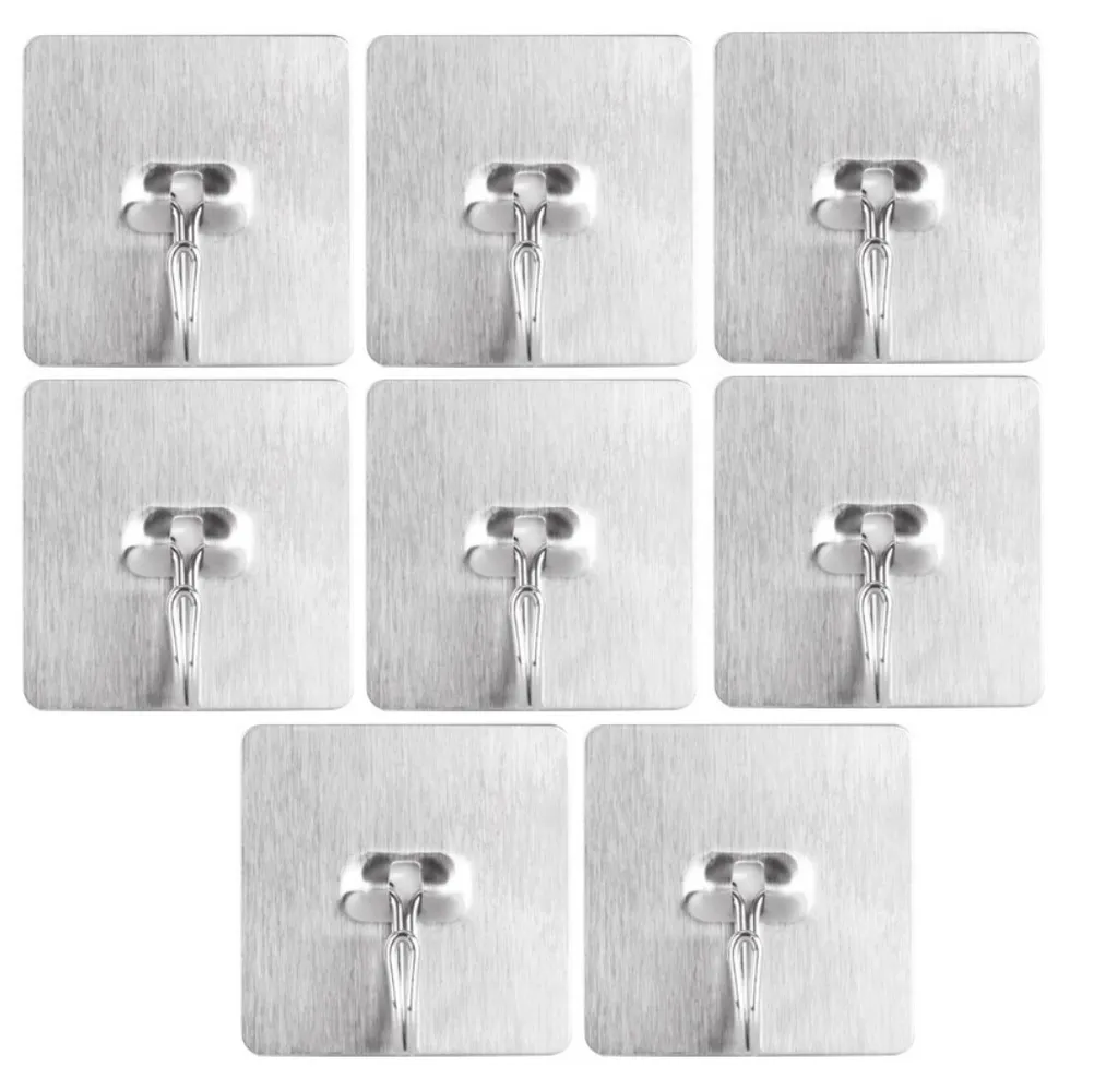 set di 8 ganci per asciugamani senza trapano per bagno e cucina - ganci multiuso [autoadesivi] - portasciugamani | ganci adesivi in acciaio inox 50x50 mm | ganci per accappatoi | ganci per abiti da incollare | ruotabili di 180°