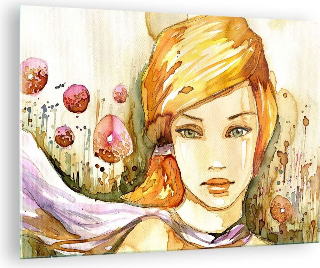 Bilder auf glas - Frau Sommer Blume - 70x50cm - Glasbilder - Wandbilder - Kunstdruck - zum Aufhängen bereit - Wanddekoration aus Glas - Glas Bilde...