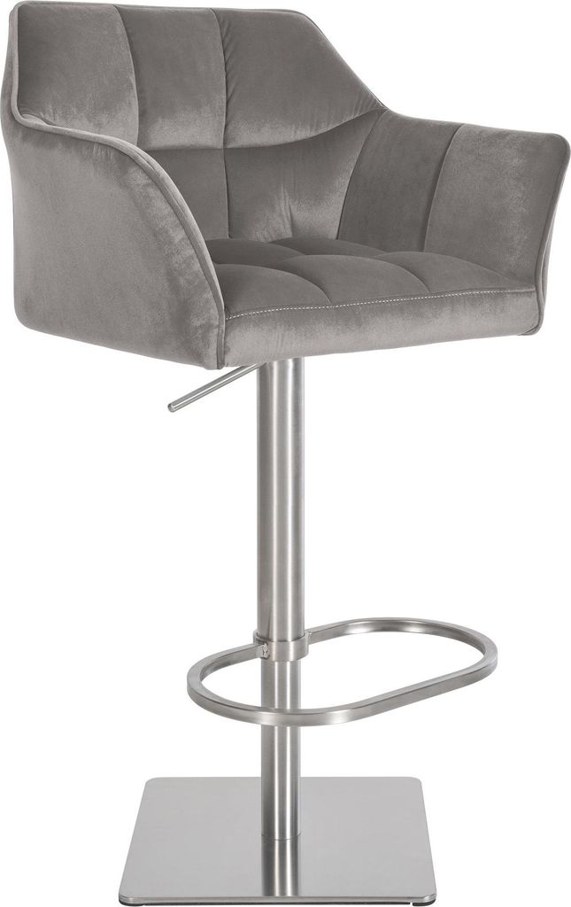 Barhocker SIHAR - Samt Grau 64x45x88 cm Silber | Barstuhl Höhenverstellbar Mit Lehne Drehbar Tresenhocker Tresenstuhl Kneipenhocker Kneipenstuhl