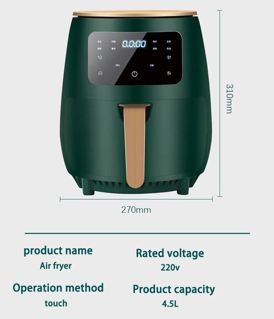 Friteuse à air 1400W Vert - Cuisson sans graisse 4,5L et Design Compact - 3