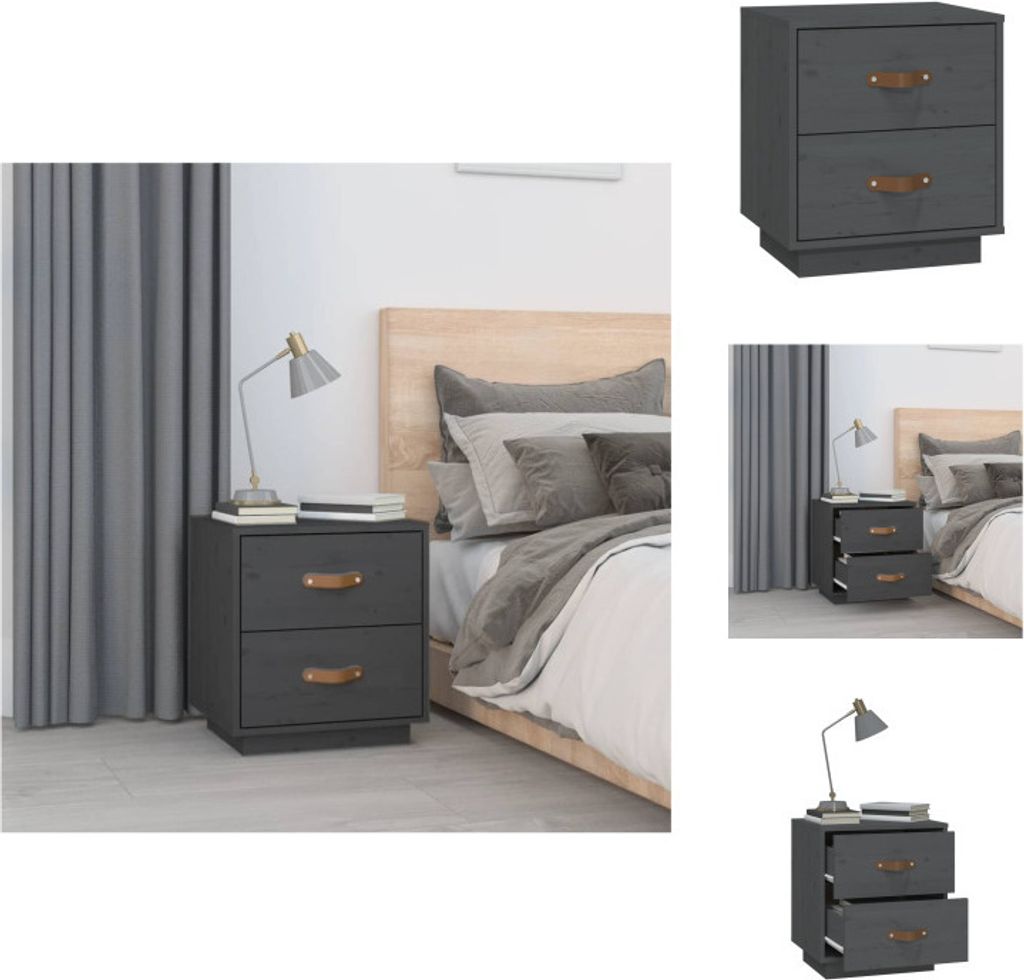 vidaXL Nachttisch Grau 40x34x45 cm Massivholz Kiefer -  Produktbild 
