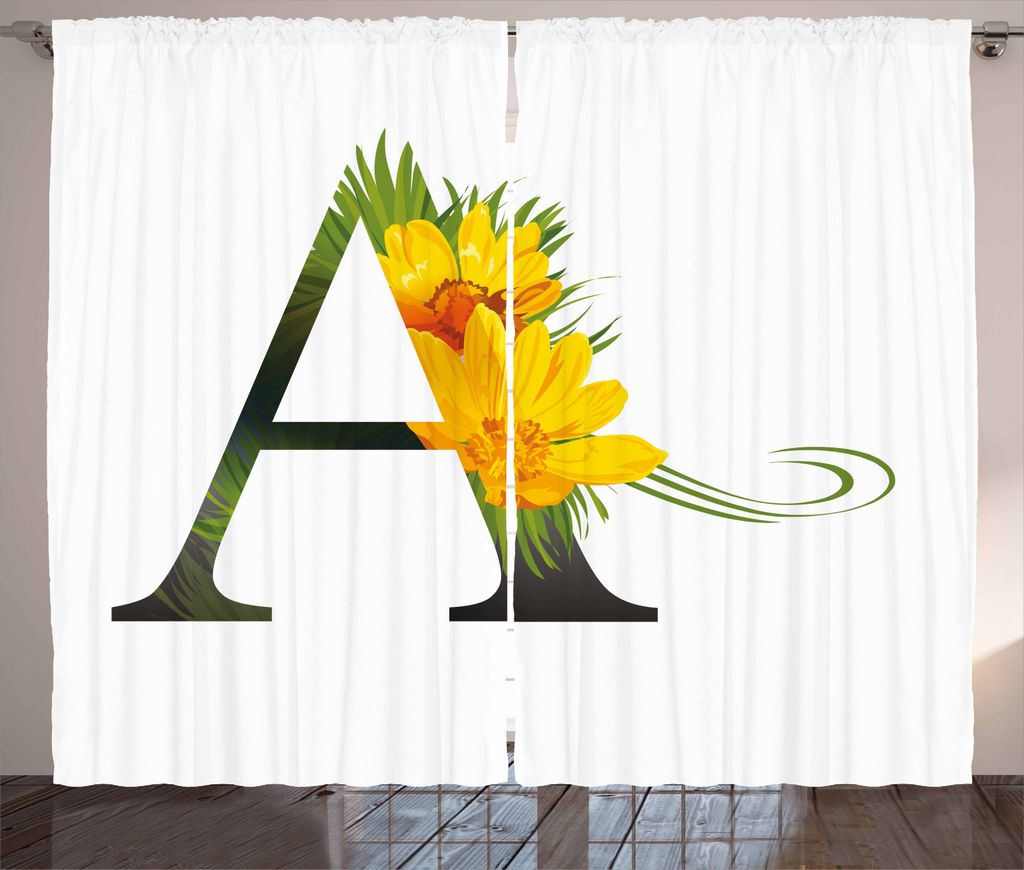 ABAKUHAUS Buchstabe a Rustikaler Gardine, Floweringlphabet, Schlafzimmer Kräuselband Vorhang mit Schlaufen und Haken, 280 x 245 cm, Marigold Grün...