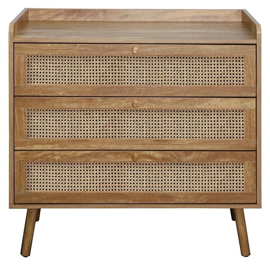 CALICOSY - Commode 3 tiroirs avec façades en rotin naturel Image du produit 