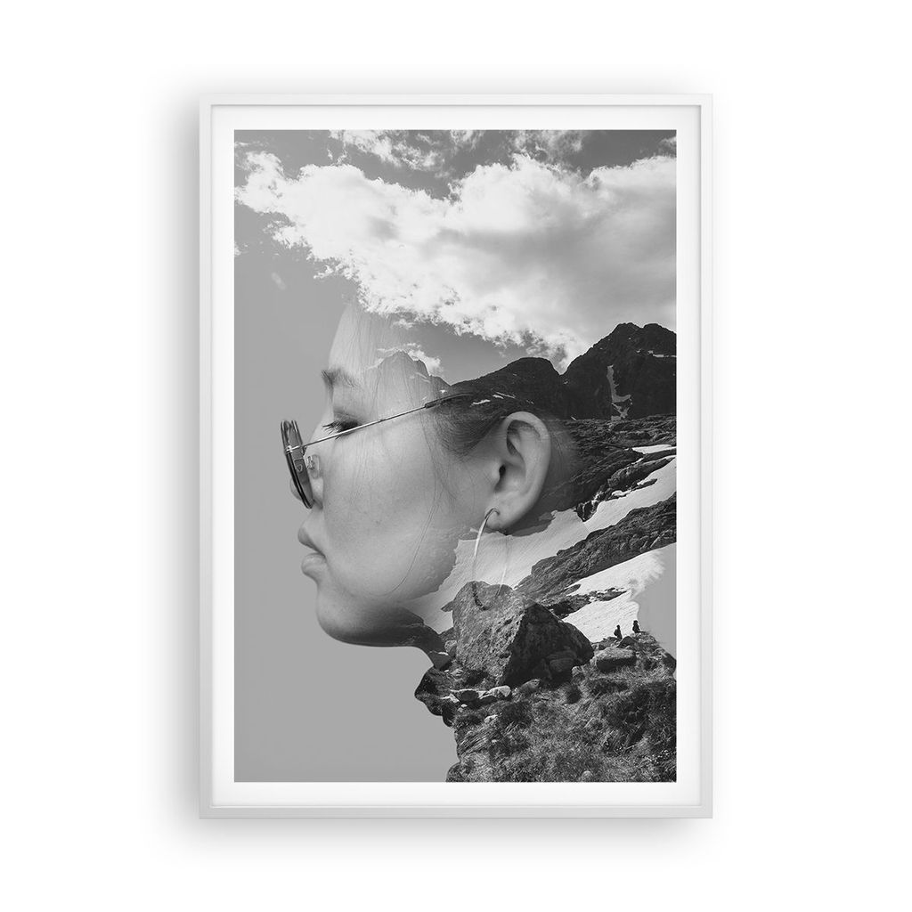 Gerahmtes Poster - Weißer Rahmen - Frau modern schwarz und weiß - 70x100 cm - Wand Bild - Wanddeko - Wandbilder - Kunstposter - Wandposter - Bild...