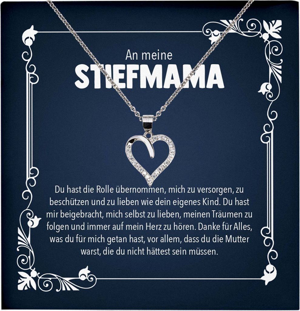 22Feels Stiefmama Geschenk Herz Halskette Stiefmutter Muttertag Frauen mit Karte Geburtstag Weihnachten Stiefeltern Bonus Mutter Patchwork (Damen S...