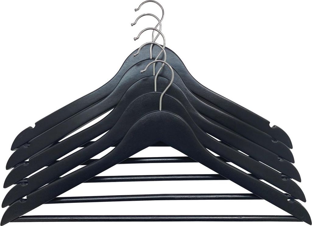 TrendLine Kleiderbügel mit Steg 5er Pack Holz schwarz