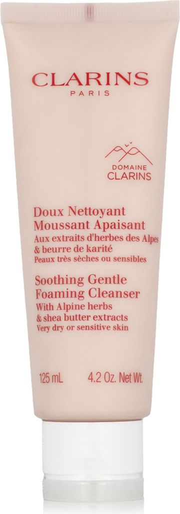 A product shot of a Clarins cleanser tube against a white background.