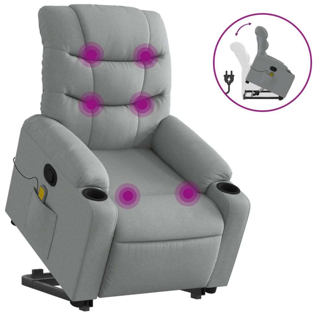(Robust Möbel)Massagesessel - TV-Sessel - Einzelsofa elegantes Design - mit Aufstehhilfe Hellgrau Stoff - 75,5x93x99,5cm - Couchsessel DEMöbe...