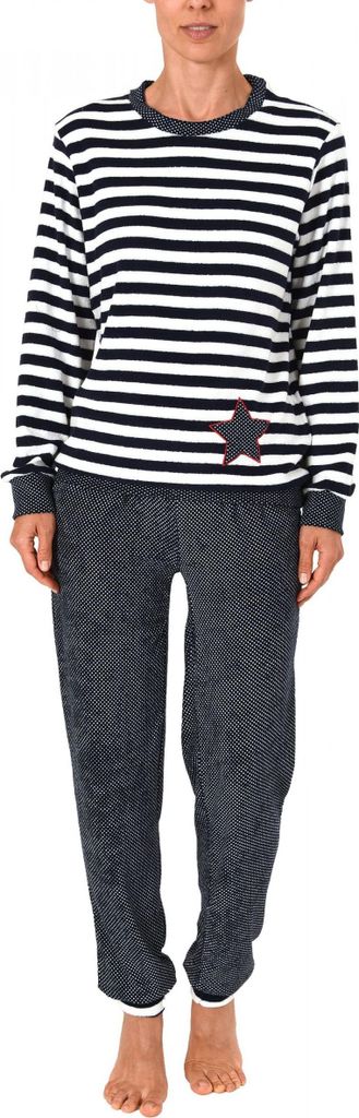 Normann Damen Frottee Pyjama mit Bündchen in Tupfen- und Ringeldesign - auch in Übergröße ; Ringel marine , 40