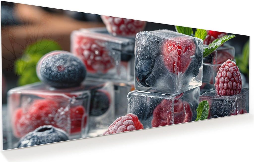 Glasbild 150x60cm in XXL für Wohnzimmer, Schlafzimmer Motiv Gefrorene Beeren