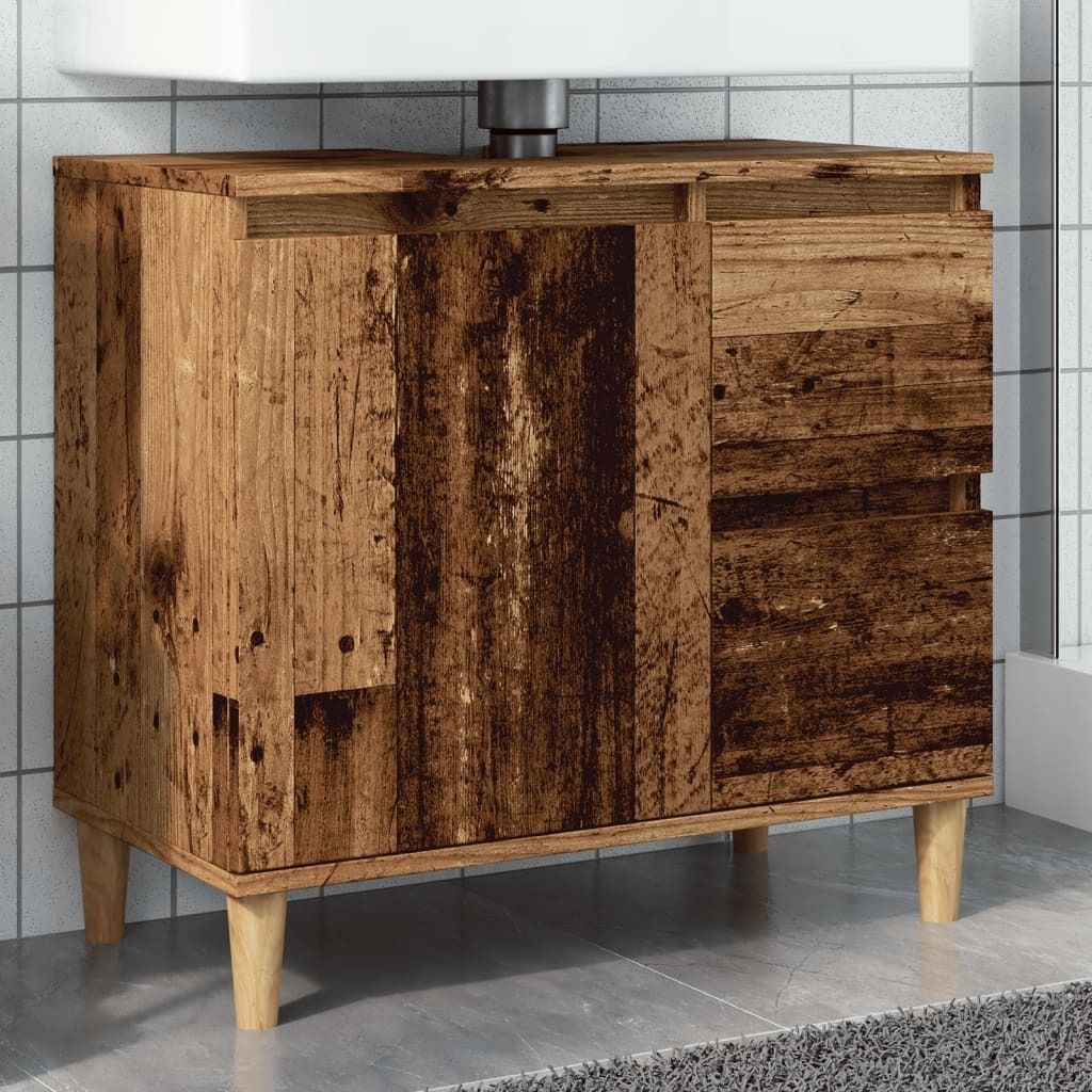 "im Sonderangebot"Waschbeckenunterschrank/Badezimmermöbel- modernes Design - Badezimmerschrank/Unterschrank - Altholz-Optik 65x33x60cm Holzwerksto...