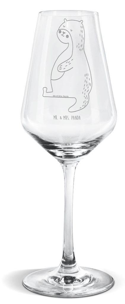 Mr. & Mrs. Panda Weißwein Glas Otter Bauch - Transparent - Geschenk, Weinglas, wein, voll Gefuttert, Sportmuffel, Satt, dick, Seeotter See, Kelch,...