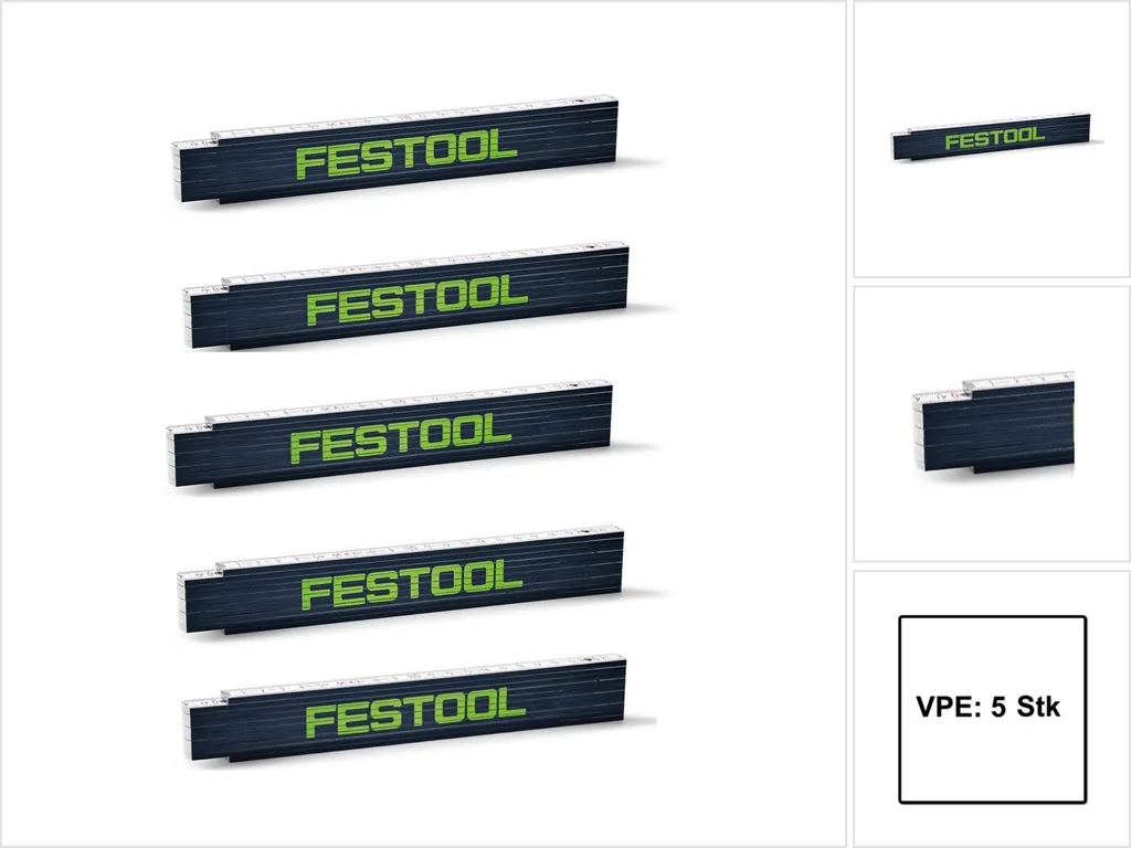 Mètre Pliant en Bois Festool 2m : Pack de 5 Double-Mètres de Menuisier