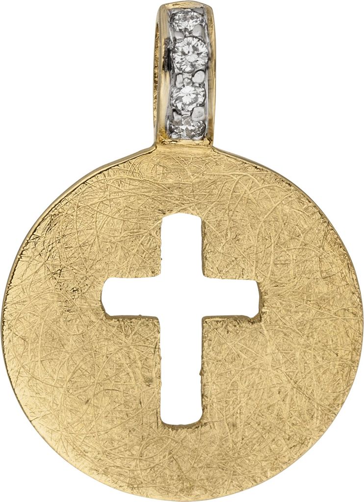 Anhänger Kreuz 585 Gold Gelbgold eismatt 4 Diamanten Produktbild 