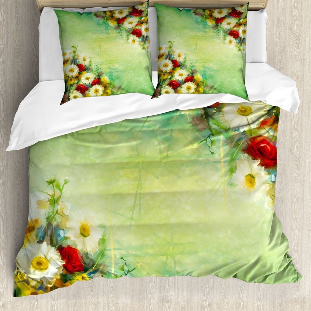 ABAKUHAUS Blumen Bettbezugs Set Für Doppelbetten, Vintage Bouquet Braut, Milbensicher Allergiker geeignet mit Kissenbezügen, Mehrfarbig