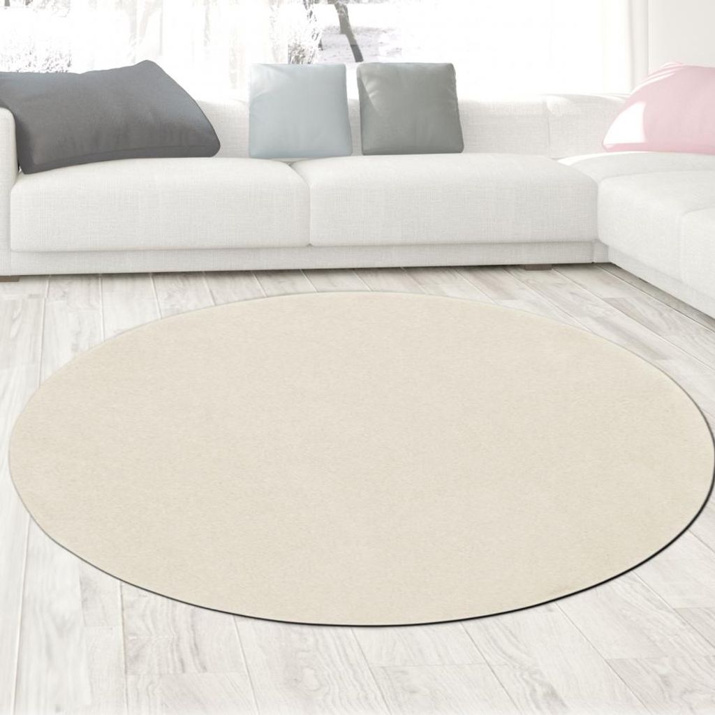 Teppich Creme modern Uni elegant hell zeitlos weich Größe - 120 cm Rund