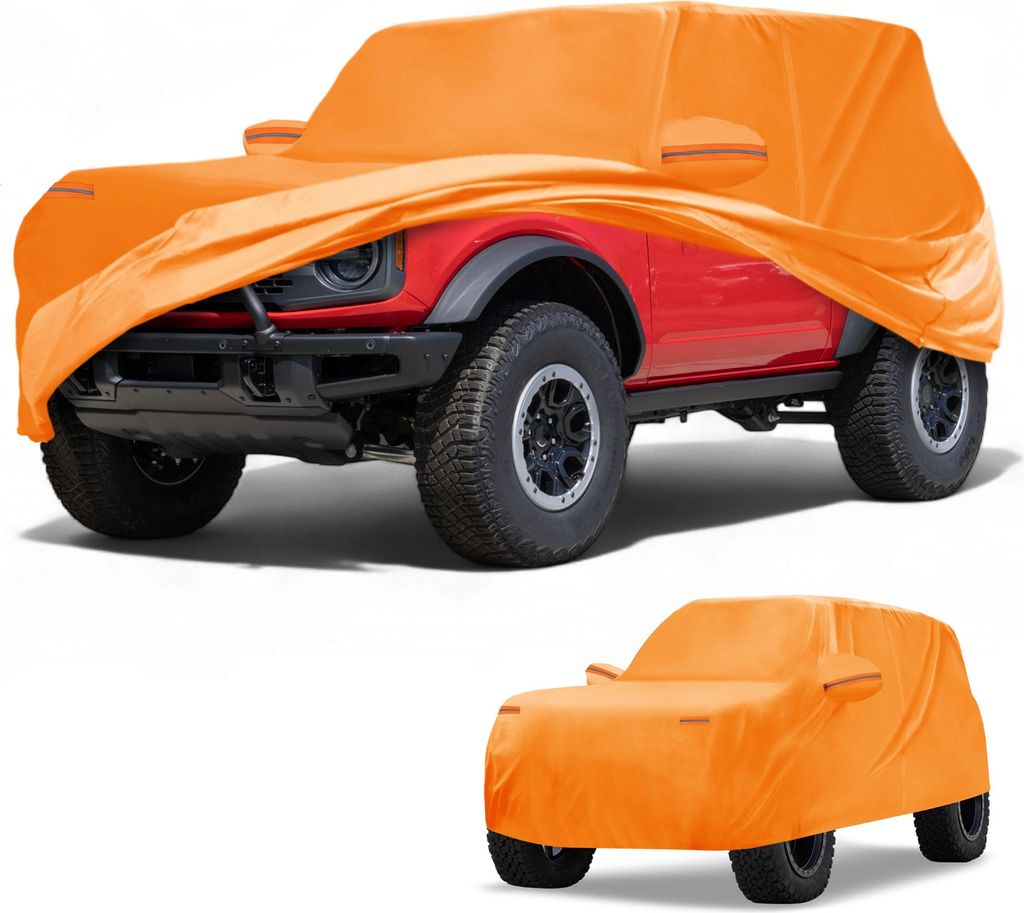 Autoabdeckung Wasserdicht Alle Wetter Automobil Au?en Vollst?ndige Au?enabdeckung fš¹r Ford Bronco 2DR Aluminiumfolie Baumwolle Orange mit Reflek...