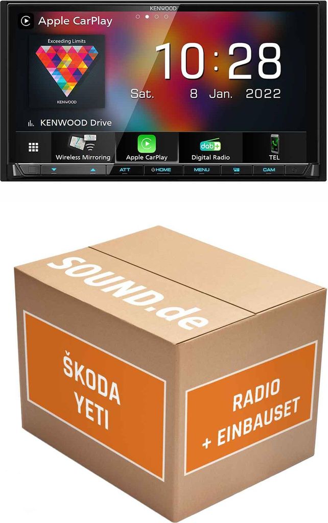 Autoradio Einbaupaket Kenwood DMX8021DABS passend für Skoda Yeti 5L + Feature Klima/Sound/PDC | (Wireless) Apple CarPlay (Wireless) Android Auto
