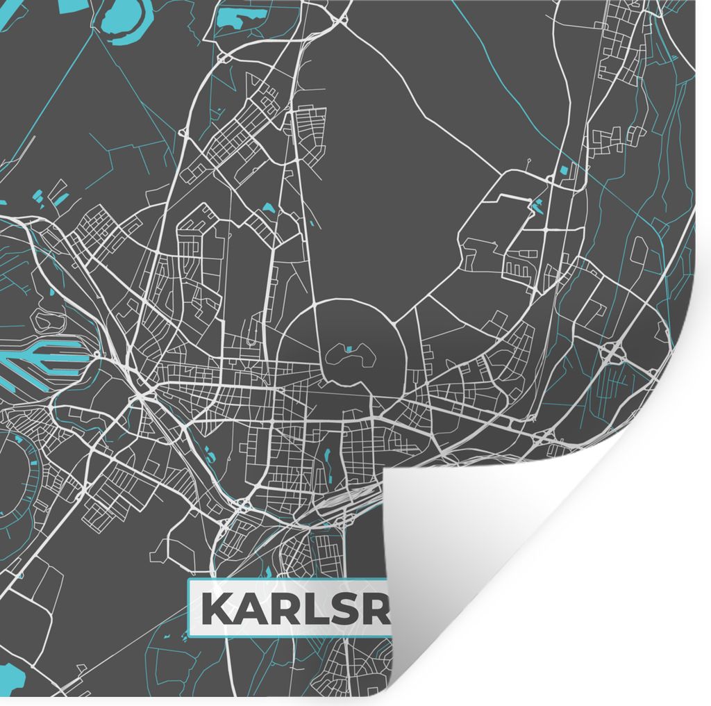 MuchoWow Wandtattoo Wandsticker Wandaufkleber Stadtplan - Karlsruhe - Deutschland - Karte 50x50 cm Selbstklebend und Repositionierbar - Selbstkle...