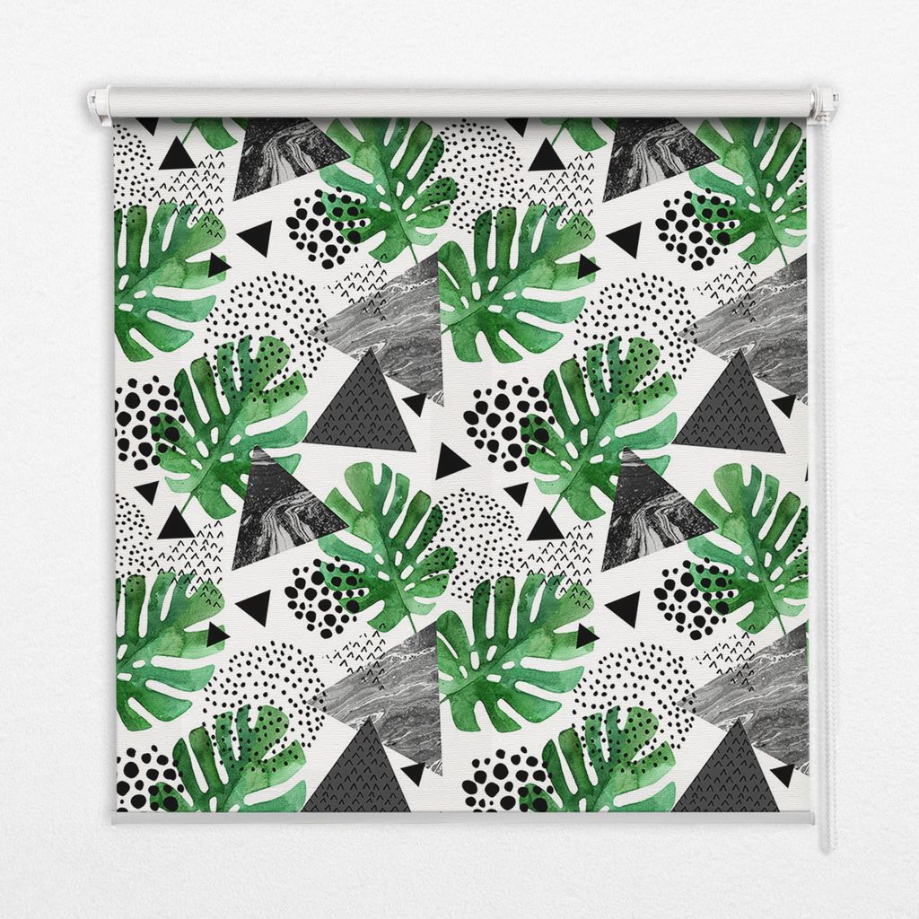 Seitenzug-Rollo Fensterrollo Jalousie - Thermo-Rollo Verdunkelungsrollo - 120x240 cm - Blätter Dreiecke Punkte