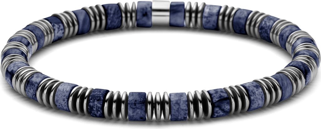 Frank 1967 - 7FB-0788 - Herren Perlenarmband mit Stahlkomponenten - Sodalith, Hämatit - blau - 19 cm
