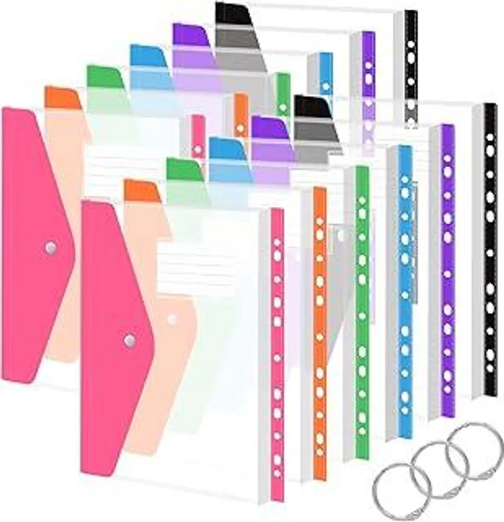 Vakki Cartellina portadocumenti A4, 12 pezzi Cartellina trasparente A4 per archiviazione, cartelline espandibili con 11 fori, bottone a pressione per organizzare i documenti - 6 colori