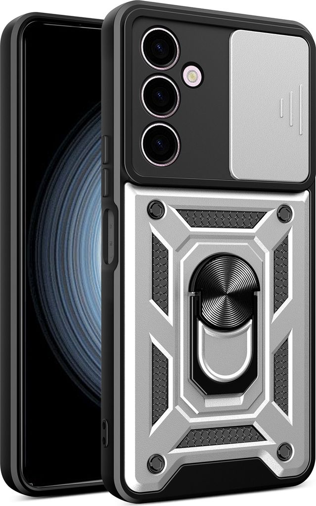Hülle für Samsung Galaxy A24 4G mit Ring Ständer Halter Dia Kameraschutz TPU PC Hybrid Handyhülle Silber