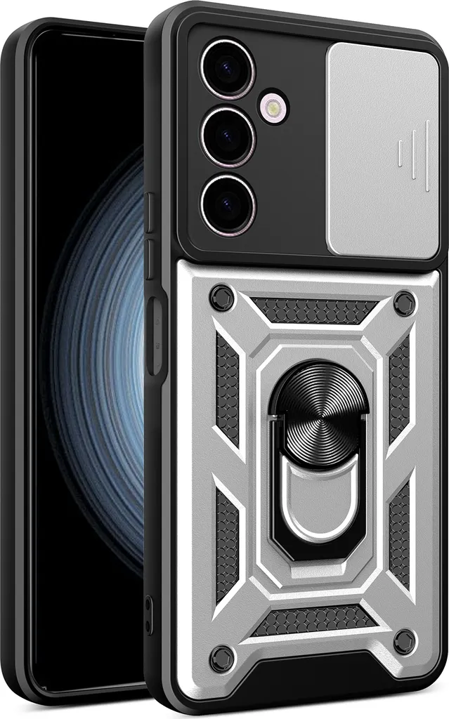Custodia per Samsung Galaxy A24 4G con anello supporto supporto slitta fotocamera protezione TPU PC Hybrid Custodia per cellulare argento
