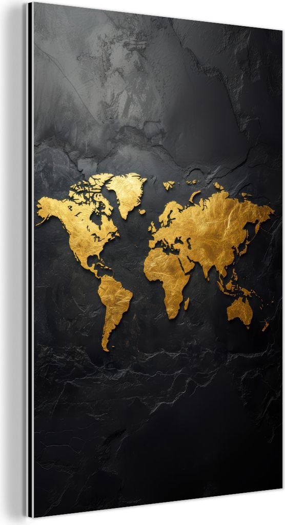 MuchoWow Wanddekoration Metall Metallbild Wandkunst 80x120 cm Weltkarte - Gold - Stein MuchoWow Aluminium Gemälde - Bilder