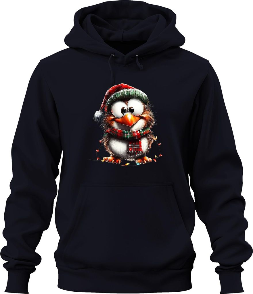 Weihnachtseule Eule niedlich Schal Lichterkette Weihnachten Uni Hoodie Kapuzenpullover, Navy, L