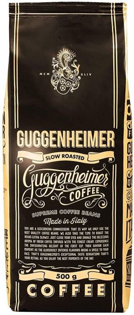 Guggenheimer Supreme Bohnen. Langsam gerösteter italienischer Kaffee. Cremiges Gebräu, perfekt für Espresso. 500g.