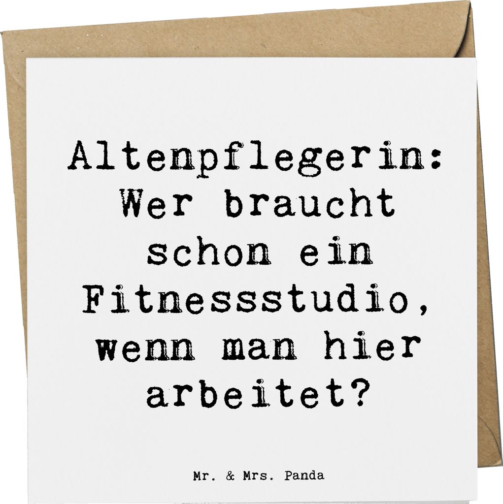 Mr. & Mrs. Panda Grußkarte Spruch Altenpflegerin Fitness - Weiß - Geschenk, Berufsalltag, soziale Berufe, Liebe Altenpflege, Klappkarte, Berufsge...