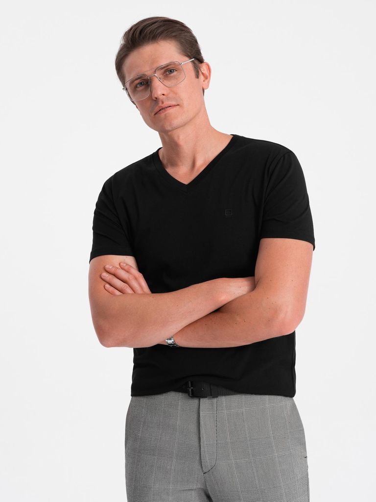 OMBRE T-Shirt Minimalistisch V-Ausschnitt Casual S2040 black S