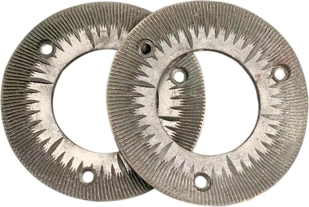 2er-Set Mahlplatten - Ersatzteil für kommerzielle Futtermühle/Trockenmühle - Ø 15 cm - Feingussstahl - Hellgrau