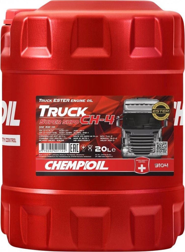 CHEMPIOIL Truck SHPD Super CH-4 für 15W-40 20 Liter Motoröl Motorenöl Mineralisch GLOBAL DHD-1 CATERPILLAR ECF-2 CATERPILLAR ECF-1-A CUMMINS CES...
