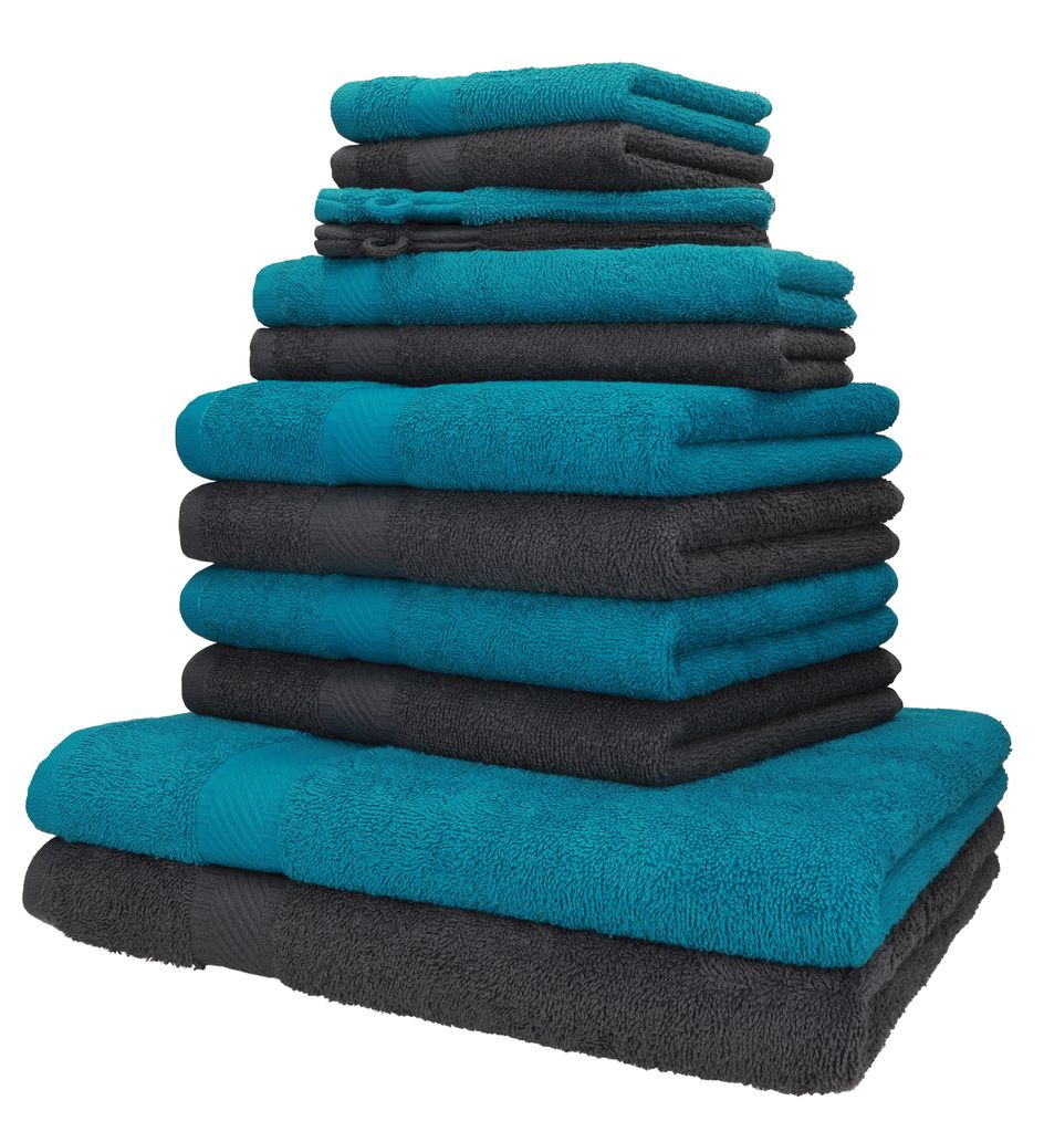 blau 12er Handtuch Set Handtücher Duschtücher PREMIUM 100% Baumwolle weiß 