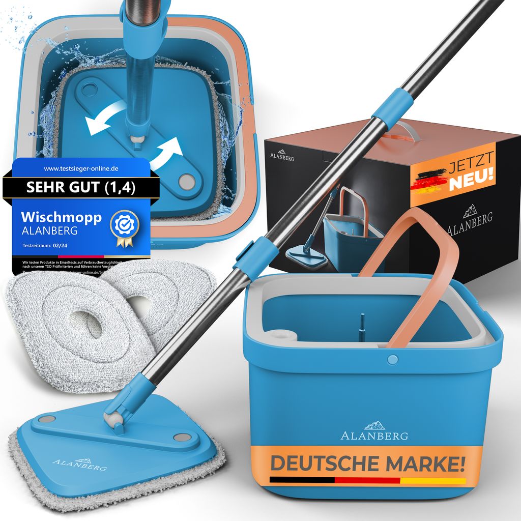 ALANBERG® Wischmopp Set mit Eimer – 2 Kammersystem für Produktbild 