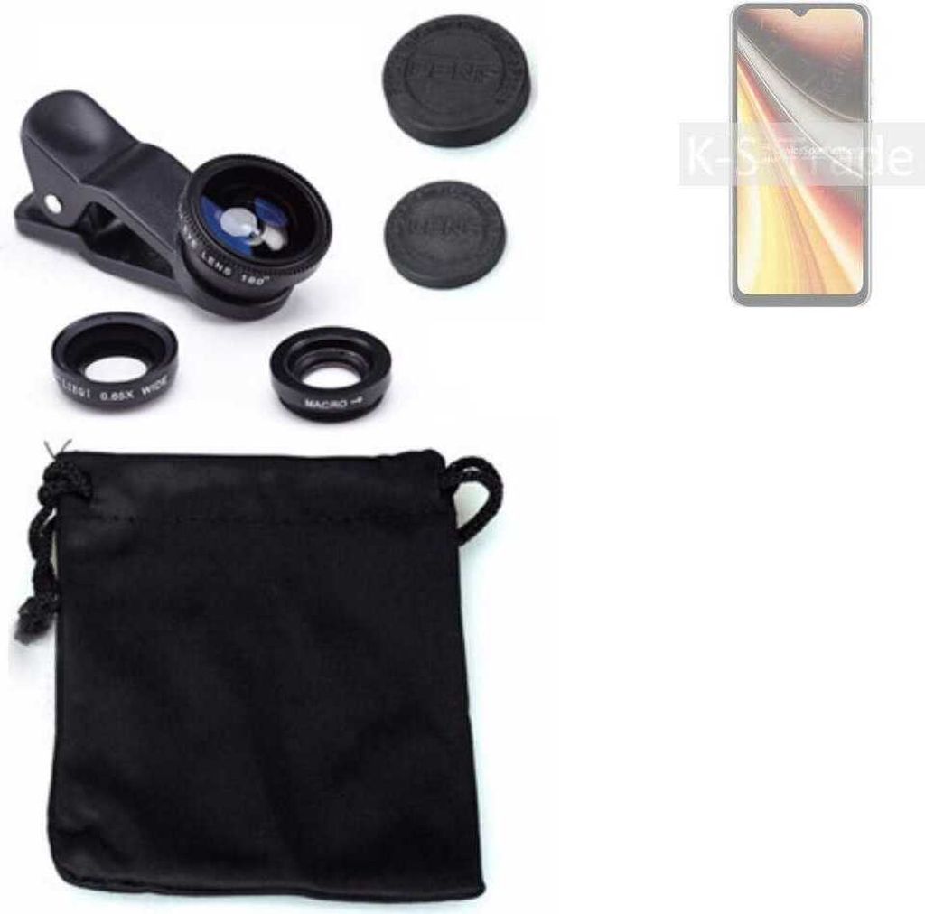 K-S-Trade Smartphone Kamera Linsen Set Kompatibel mit UMIDIGI Power 7 Max 3in1 Clip-On Kamera Adapter Macro Weitwinkel FishEye Fischauge Objektiv