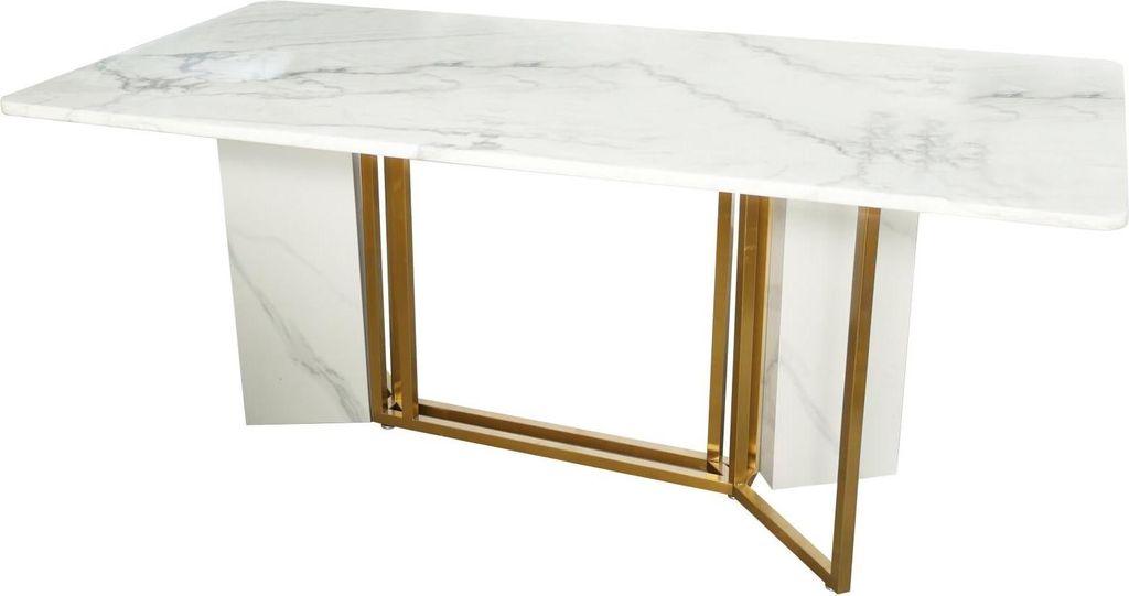 FURNLUX Esstisch Modig Marmor Weiss Und Gold 180cm / Hauptfarbe: Weiß / Abmessungen: 180 x 75 x 90 cm
