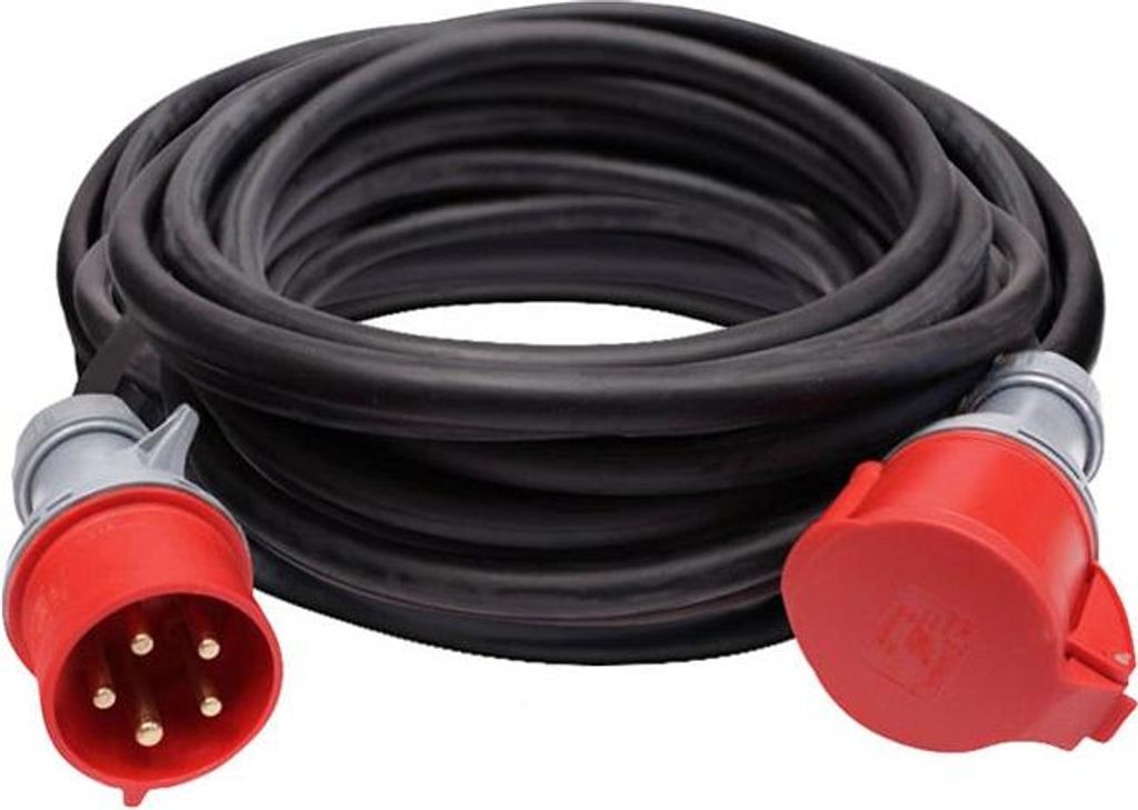 Solight Verlängerungskabel - Stecker, 20m, 400V/32A, schwarz, Gummikabel H05RR-F 5G 2.5mm2