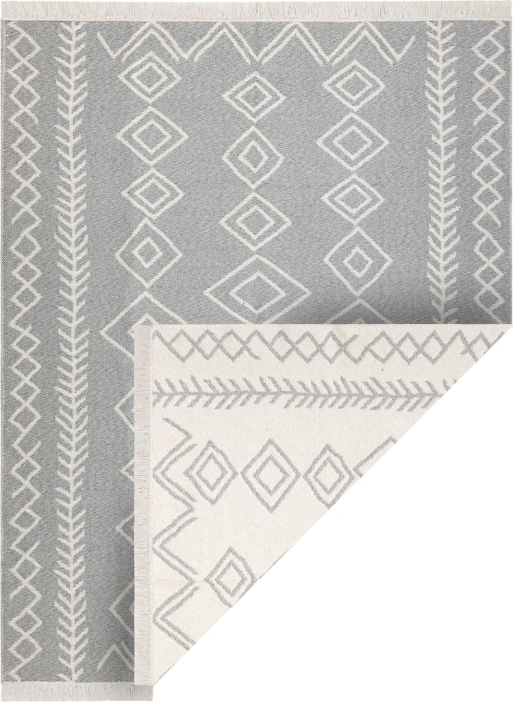 Teppich TWIN 23000 Boho, Baumwolle, doppelseitig, Rauten Ökologische Fransen - grau / creme Grau 80x150 cm